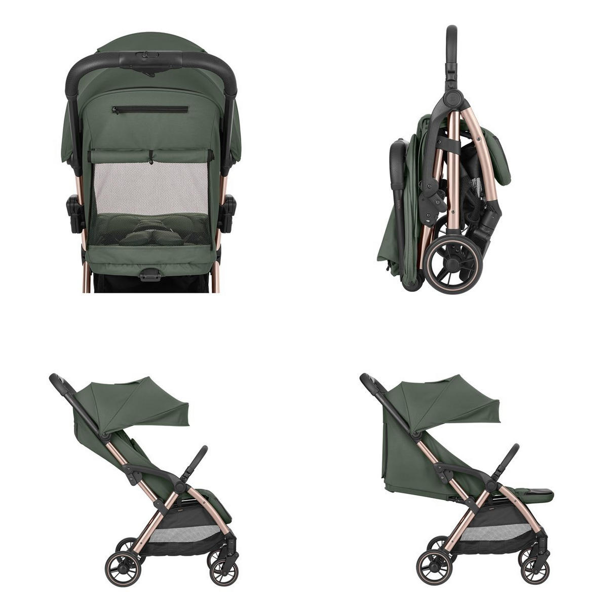 BUGGY Eden bis 22 kg dunkelgrün Federung Regenschutz zusammenklappbar - Grün, Metall (62/47/100cm) - Kikka boo