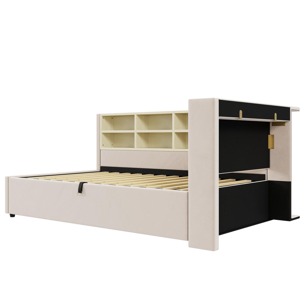 POLSTERBETT 90x200 Beige Samt LED USB - Beige, Textil (90/200cm) - FLIEKS