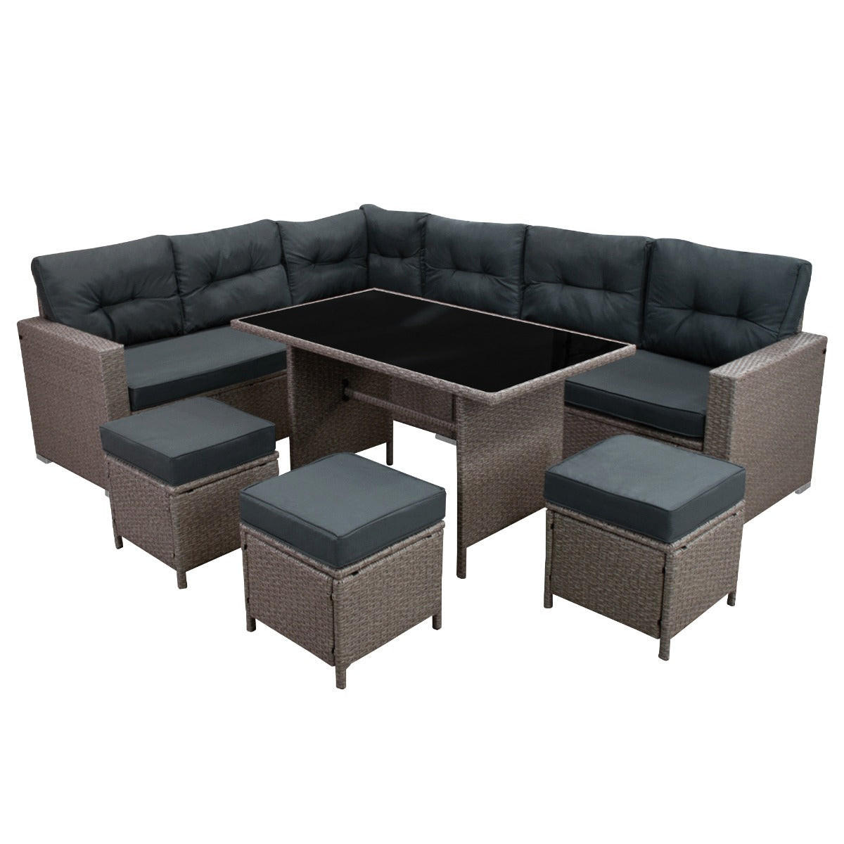 GARTENMÖBEL SET Polyrattan - Grau - Grau, Kunststoff - Jardi