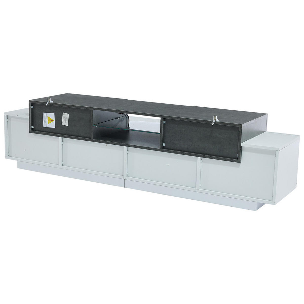 TV-SCHRANK Modern Lowboard LED-Beleuchtung Glasböden Weiß-Grau bis 80 Zoll - Weiß, Holz (48.26/18.42/99.06cm) - FLIEKS