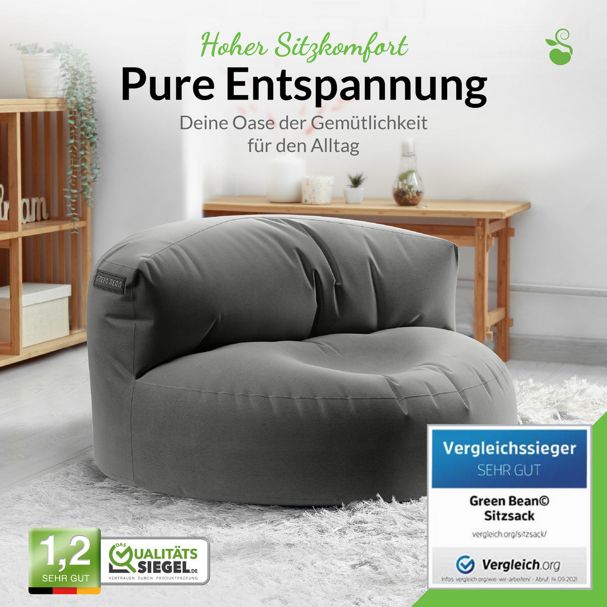 INDOOR OUTDOOR SITZSACK Lounge Sofa - Anthrazit, Textil (90/50/50cm) - Green Bean