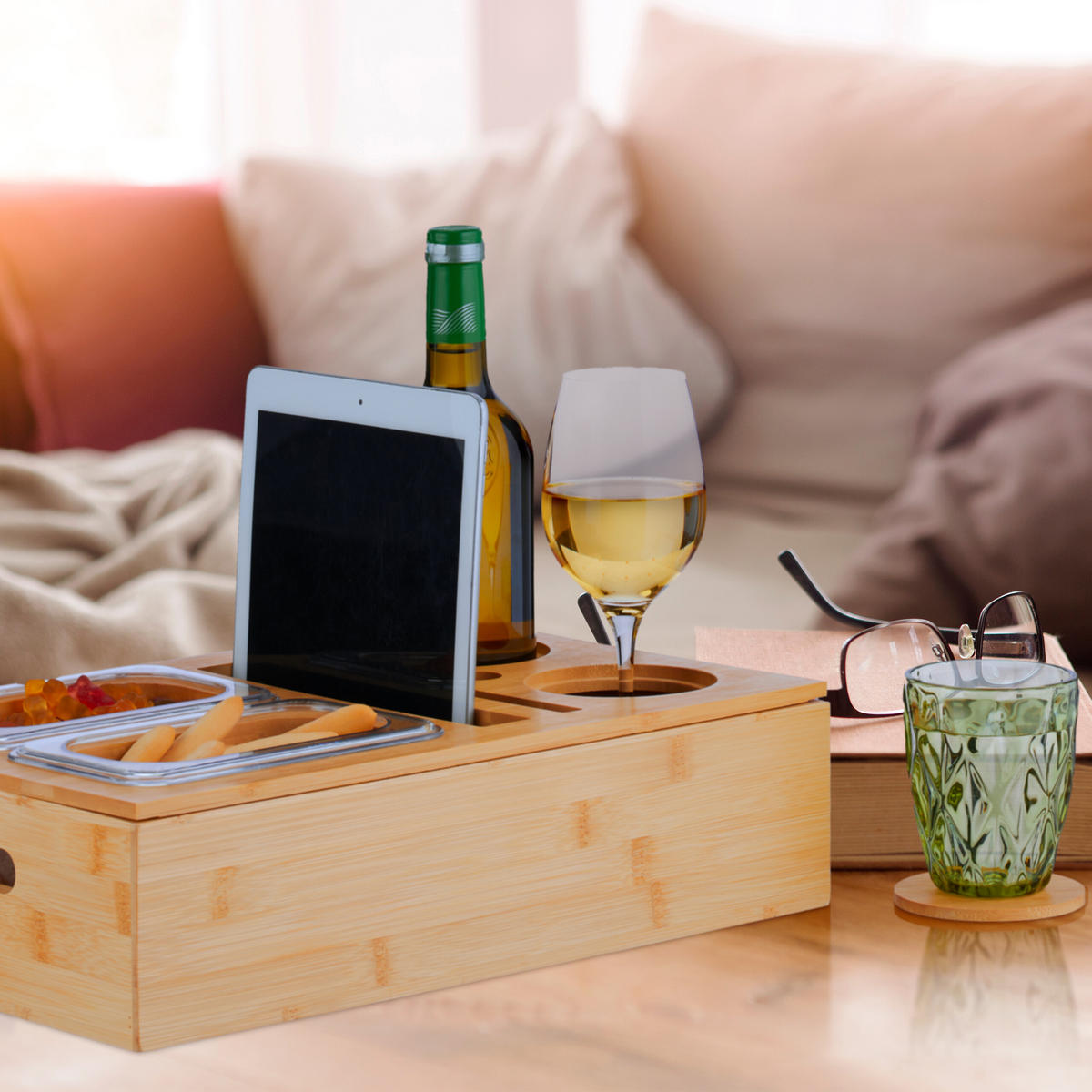 COUCHBAR - Hellbraun, Holz/Wellpappe (40/10.5/26cm) - Relaxdays