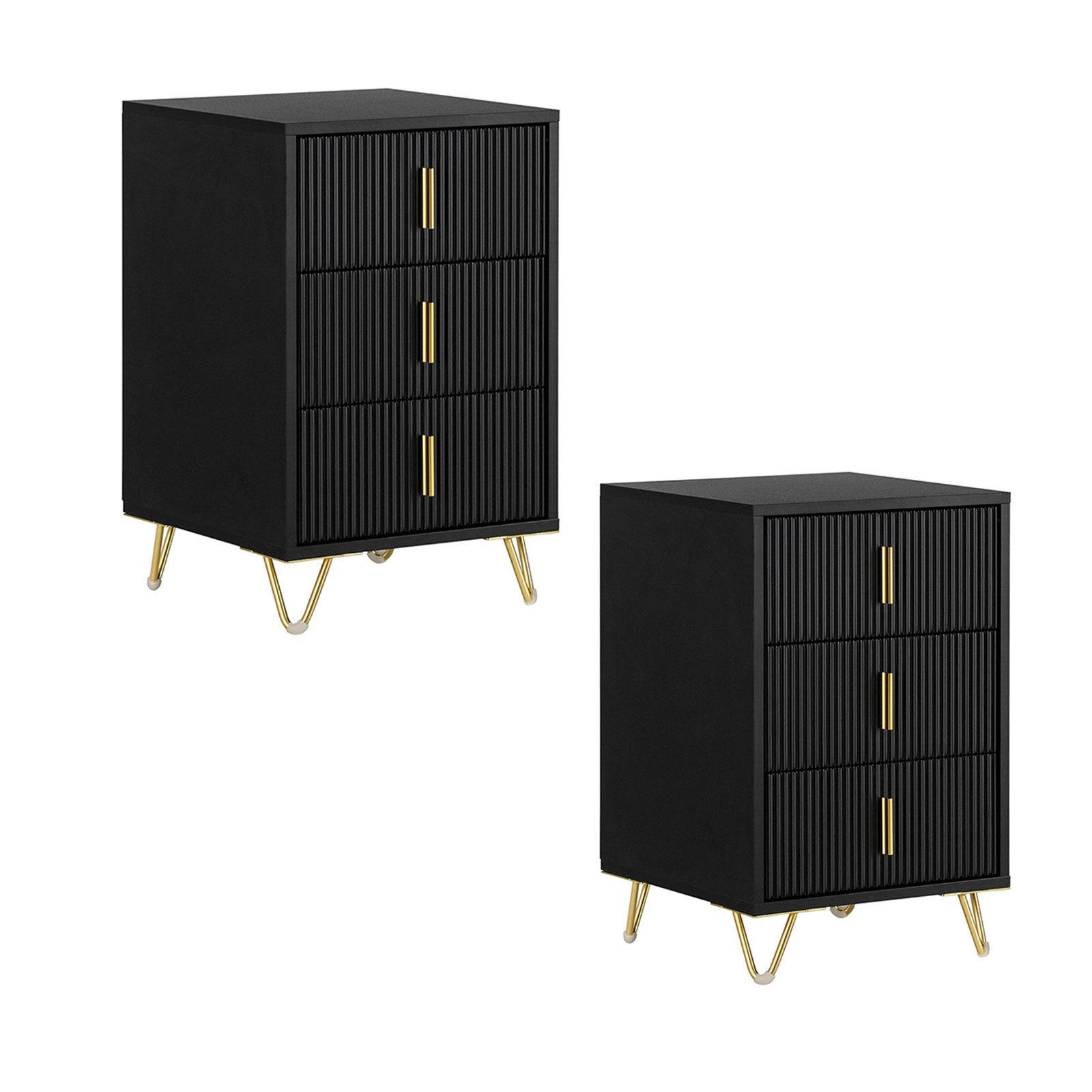 NACHTTISCH mit 3 Schubladen FBT115-L-SCHx2 - Schwarz, Holzwerkstoff (40/63/36cm) - SoBuy