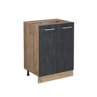 KÜCHENUNTERSCHRANK R-Line Schwarz Beton 60 cm ohne AP - Honigeiche/Eiche Wotan, Holzwerkstoff (60/81.6/46cm) - Vicco