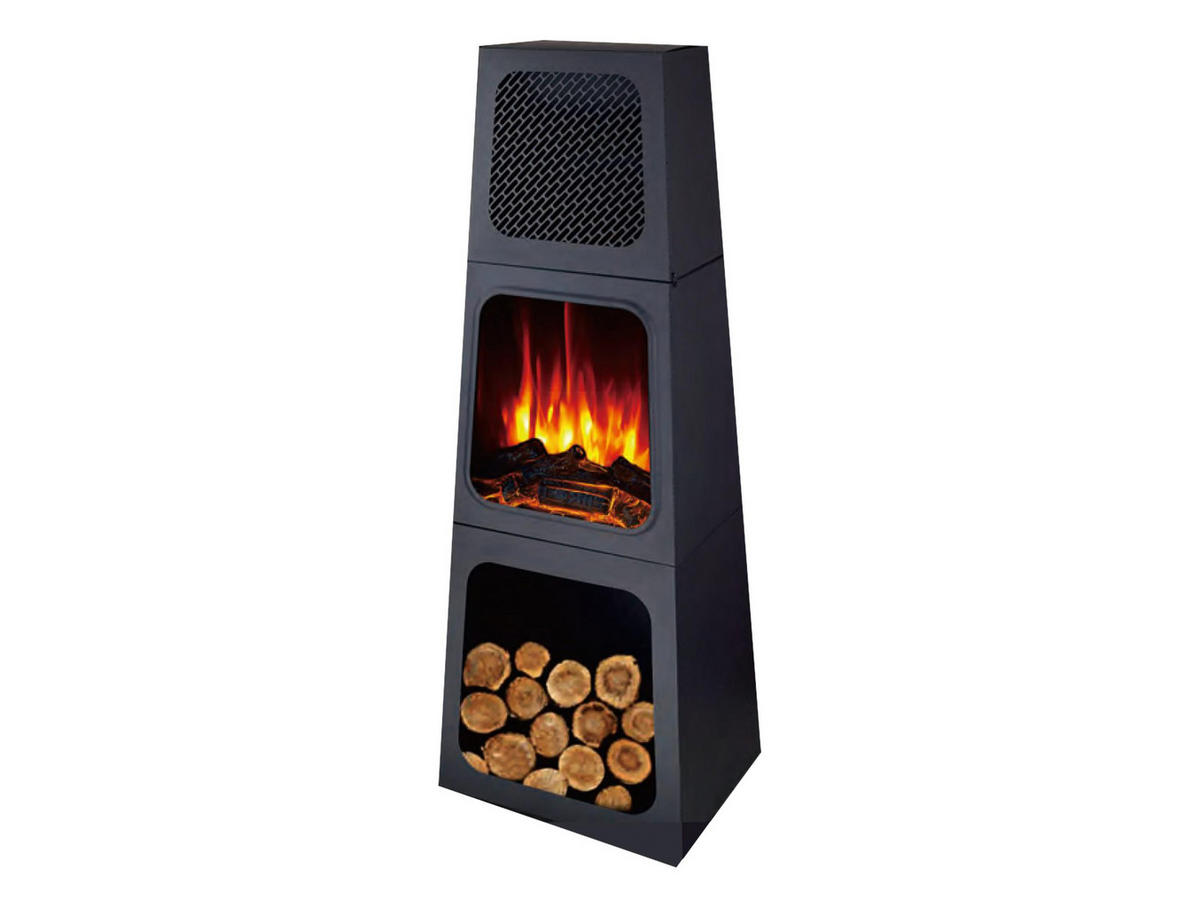 ELEKTROKAMIN Schwarz Bodenmodell mit integrierter Heizung 1800 W - Schwarz, Glas (45/120/35cm) - Purline