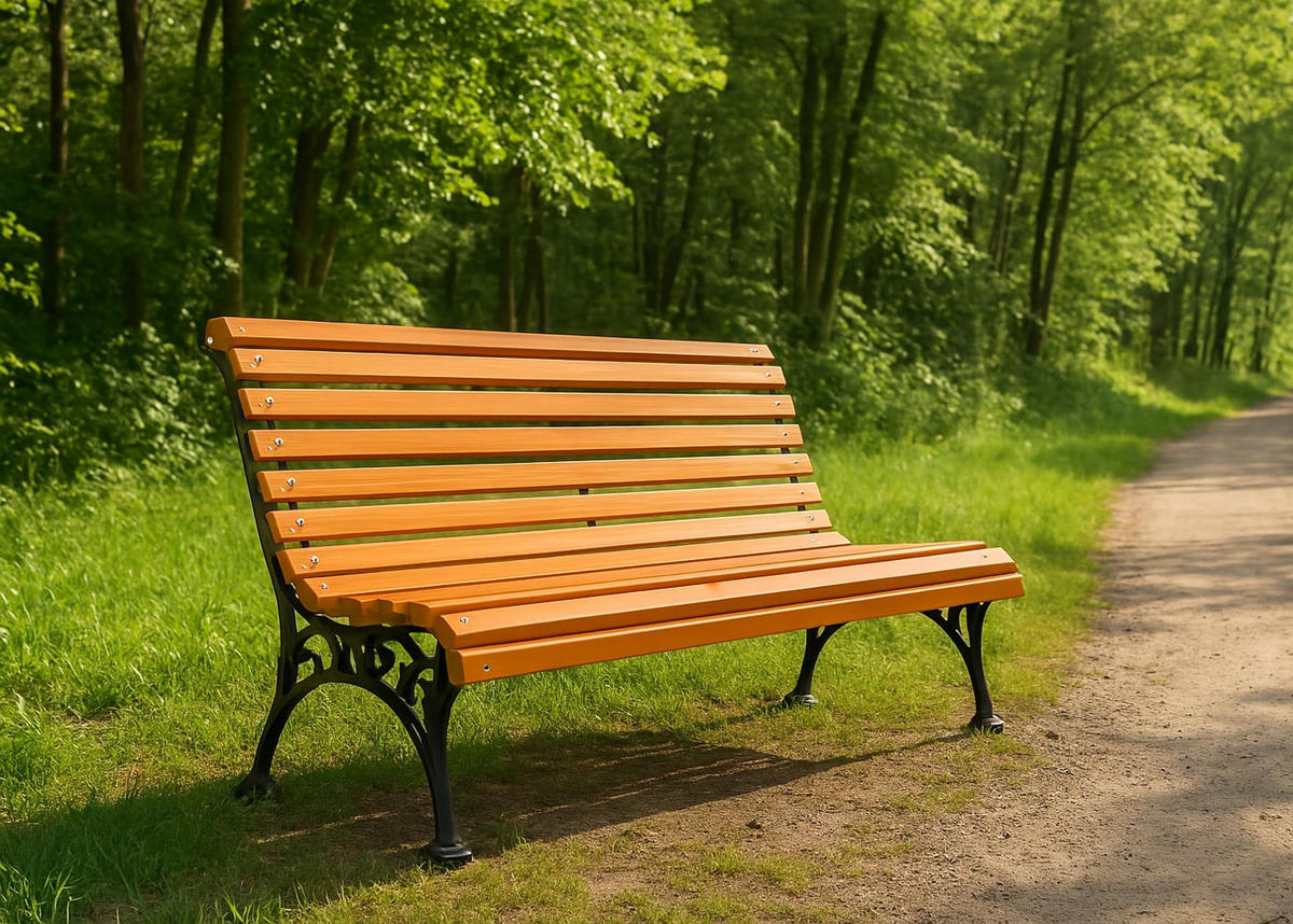 GARTENBANK Schwarz, Teak Dekor - Schwarz/Teakfarben, Holz (160/84/65cm) - MCW