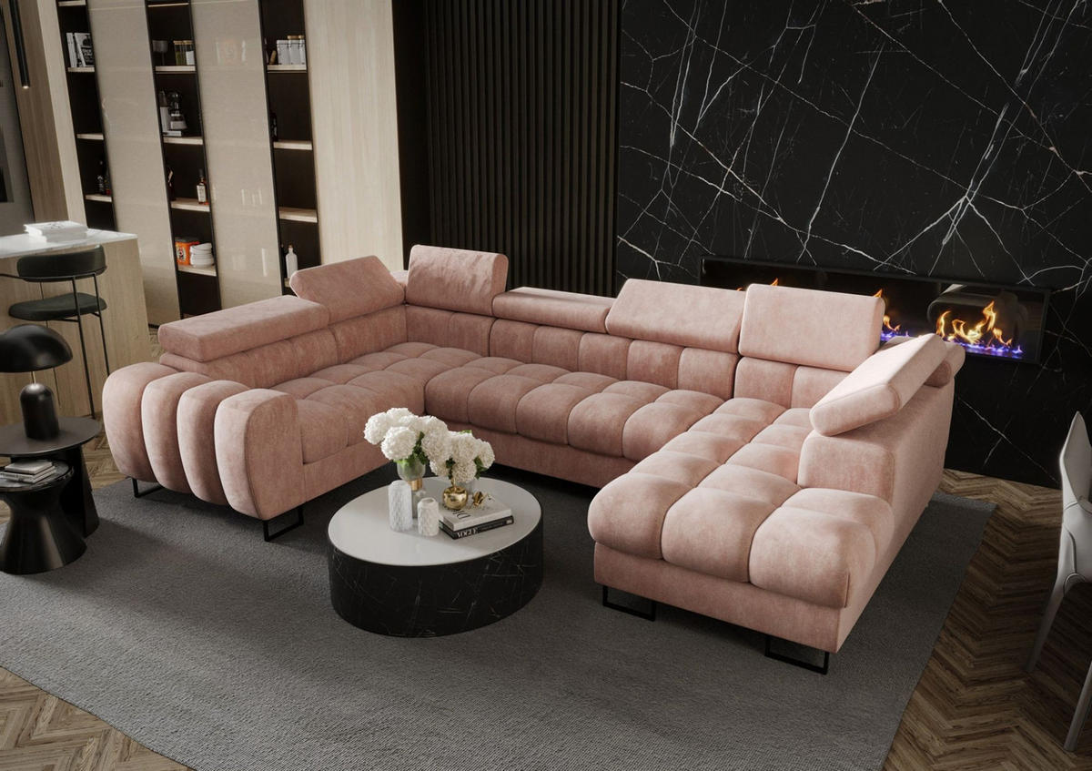 WOHNLANDSCHAFT Bastien - Rosa, Holzwerkstoff/Textil (350/95/195cm) - Fun Möbel