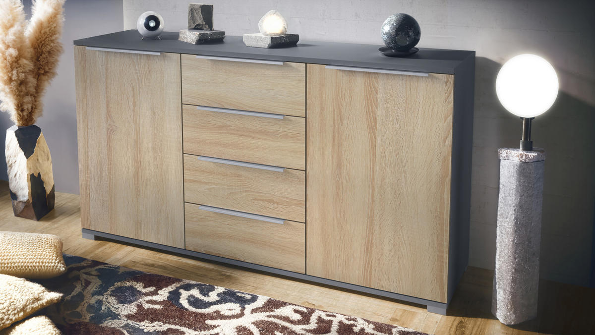 SIDEBOARD Linio Eiche sägerau - Eiche San Remo, Holzwerkstoff (138.5/75.5/35cm) - Vladon