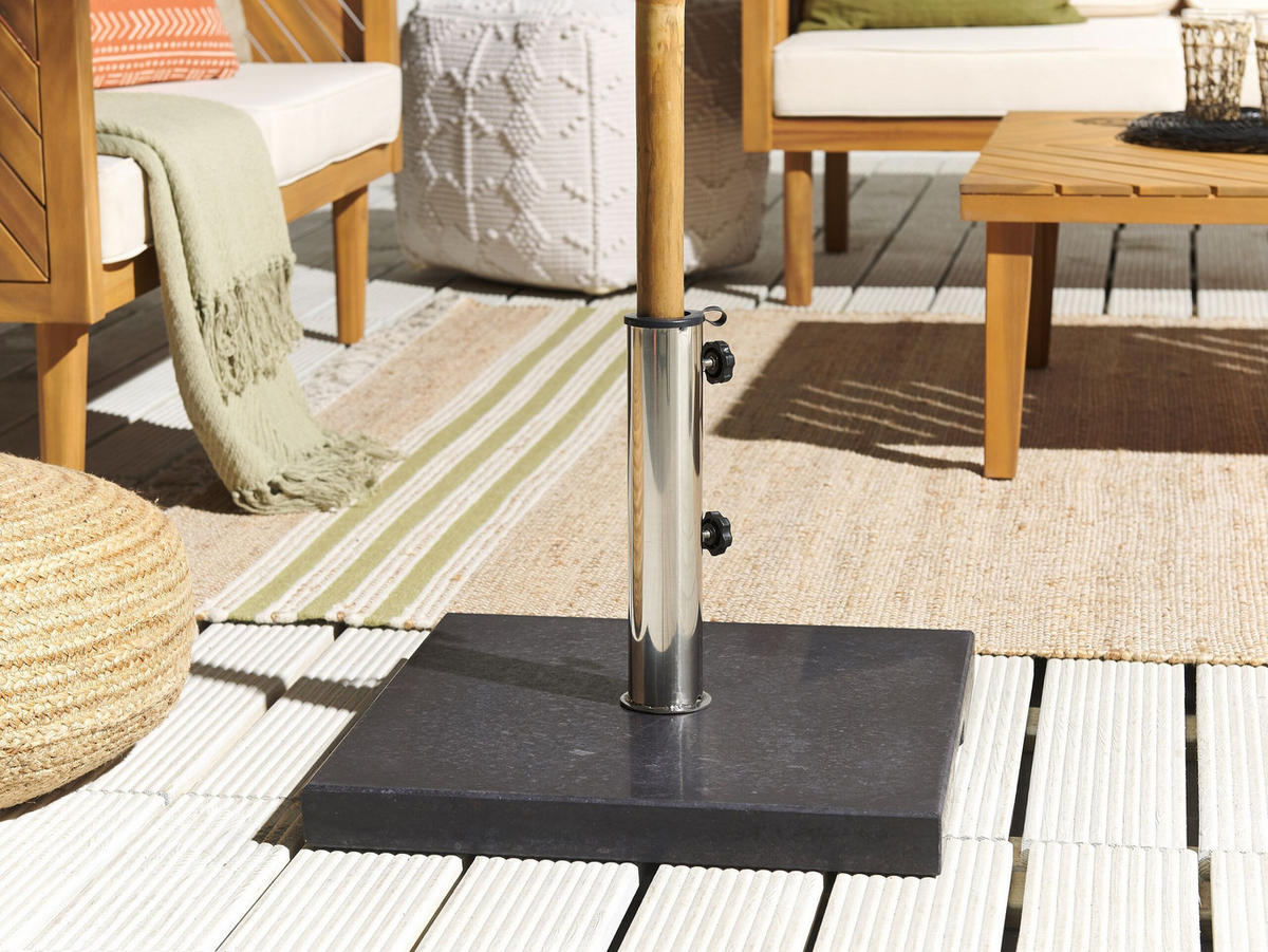 SONNENSCHIRMSTÄNDER Granit/Edelstahl schwarz 45/45 cm Ceggia - Silberfarben/Schwarz, Stein (45/45cm) - Beliani