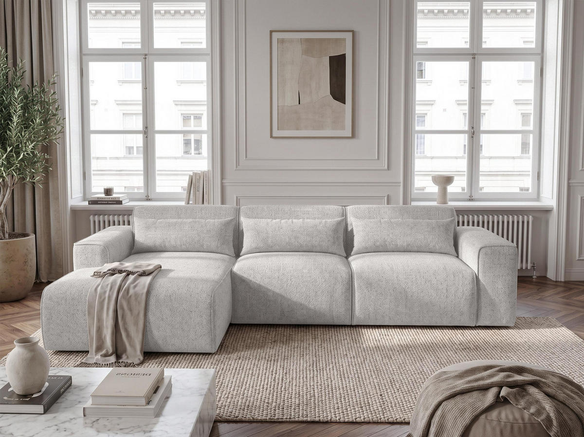 ECKSOFA L Form Ruyam Hellgrau 310/165/78 cm – Schlaffunktion Links - Hellgrau/Schwarz, Kunststoff/Textil (170/310cm) - AX Living