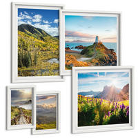 BILDER SET 5er Set - 50x50 cm & 20x30 cm & 40x60 cm Weißer Rahmen - Berglandschaften Wasserfall - Weiß, Kunststoff (40/60cm) - TULUP