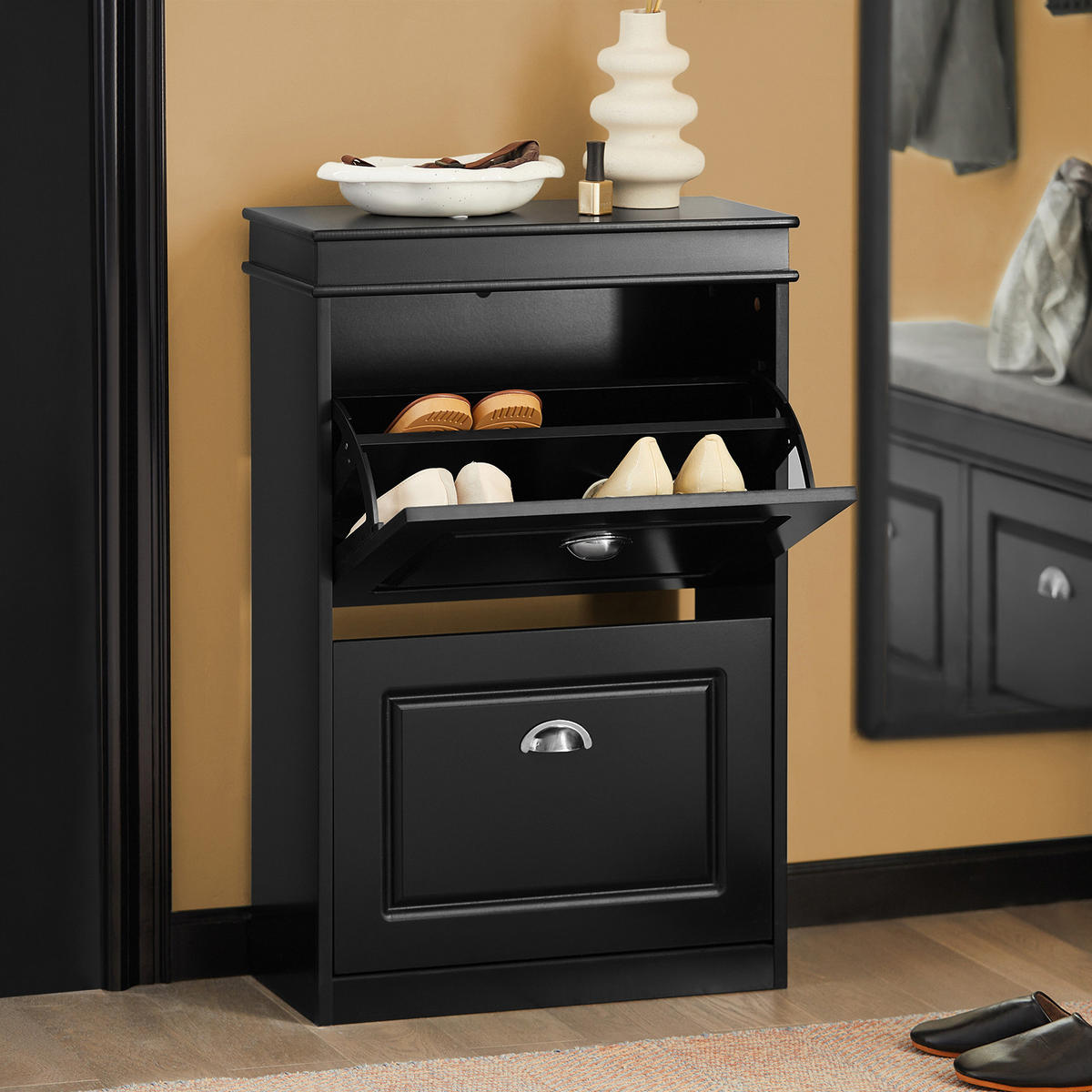SCHUHSCHRANK Schwarz - Schwarz, Holzwerkstoff (53/82/24cm) - SoBuy