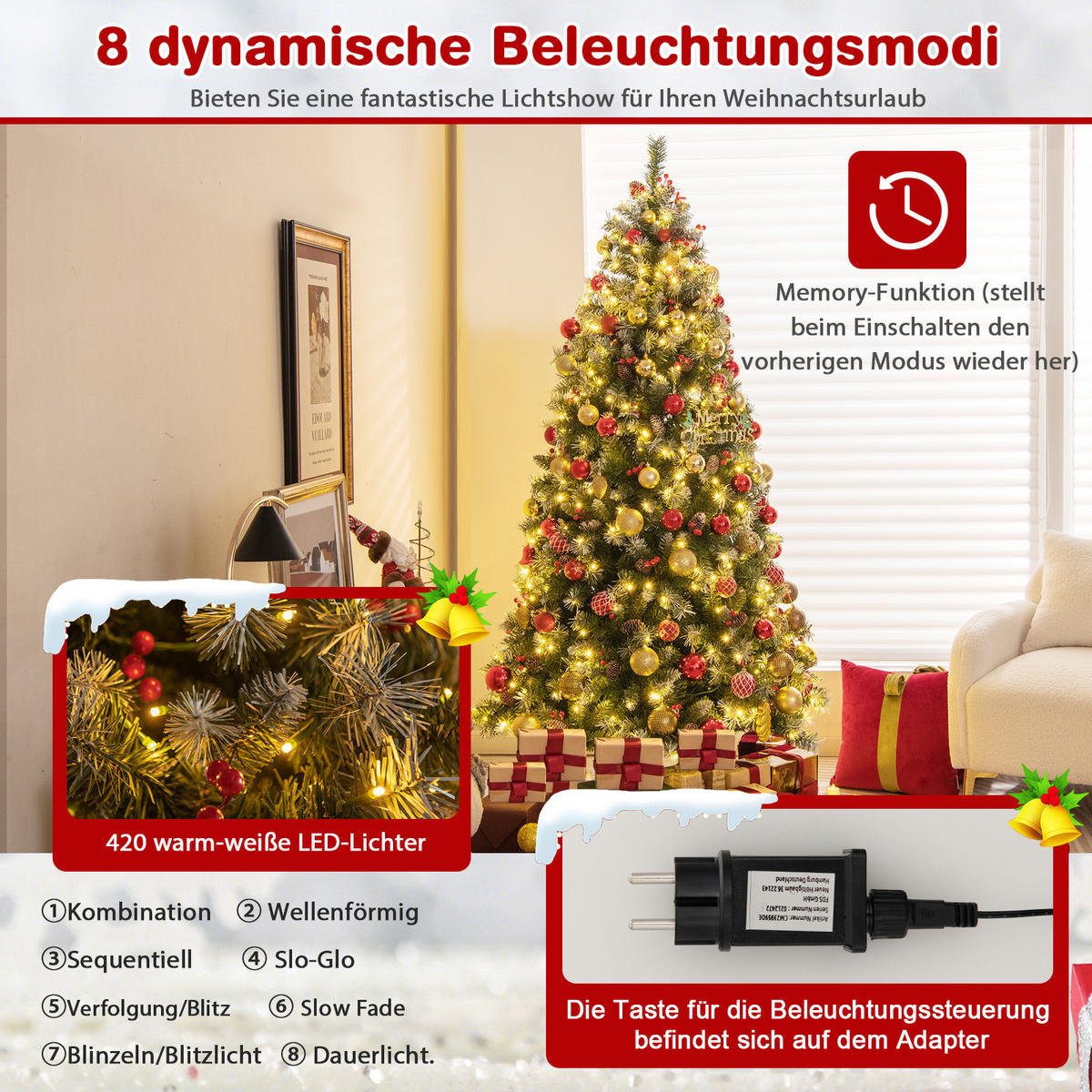 WEIHNACHTSBAUM 180cm Weiß - Grün, Kunststoff (180cm) - COSTWAY