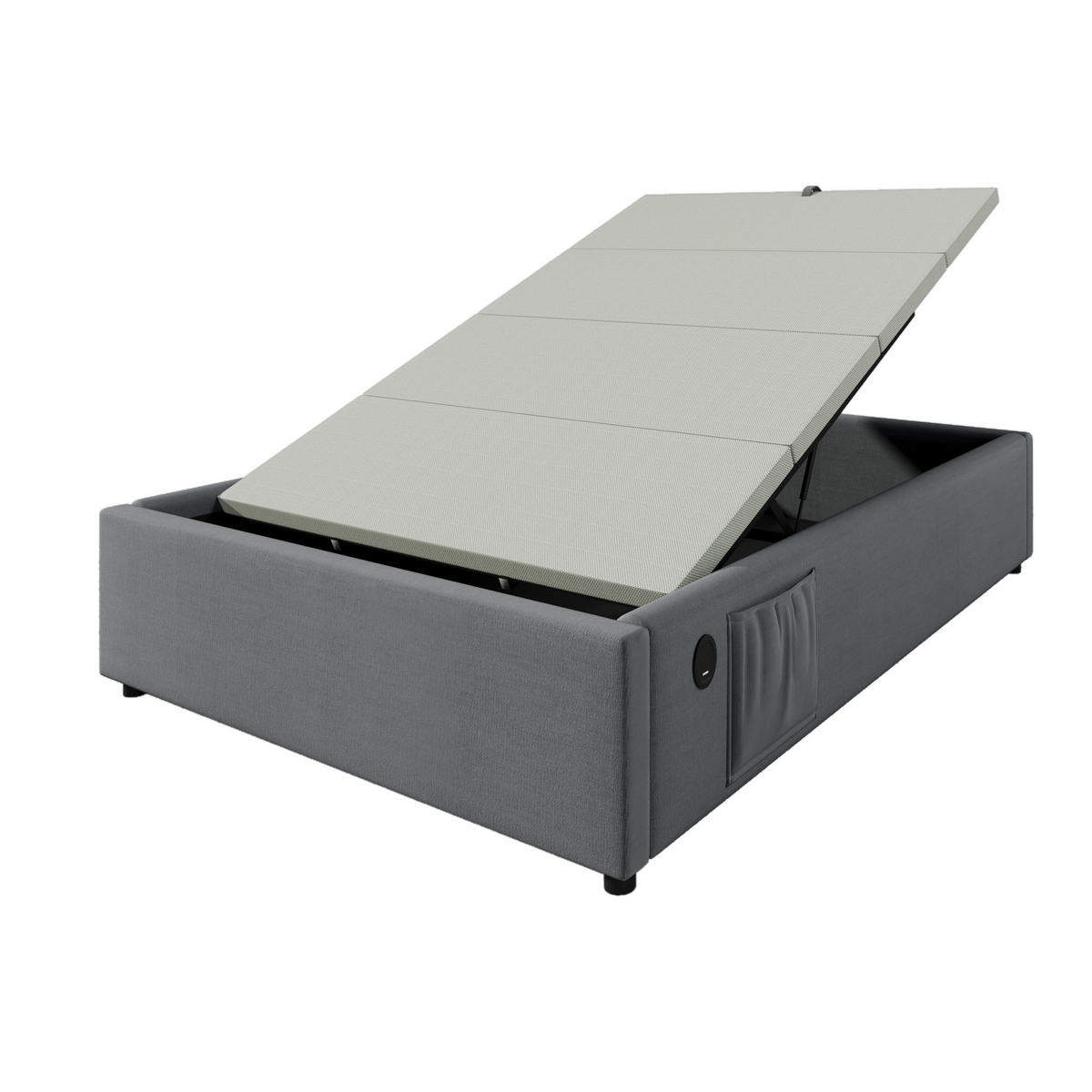 POLSTERBETT 90/200 cm Grau Stauraumbett mit USB- und Type-C-Anschlüssen - Grau, Textil (90/200cm) - OKWISH