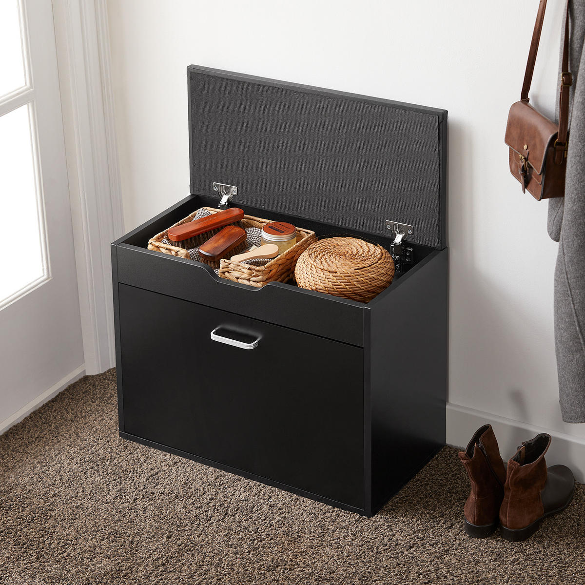 SCHUHBANK Schwarz - Schwarz, Holzwerkstoff (60/50/30cm) - SoBuy