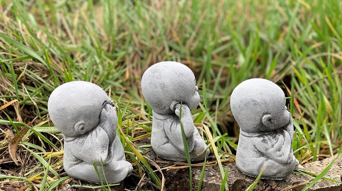 STEINFIGUR 3er Set kleine Chinesen Nichts sehen hören Sagen frostfest wetterfest - Grau, Stein (8/8/7cm) - stoneandstyle