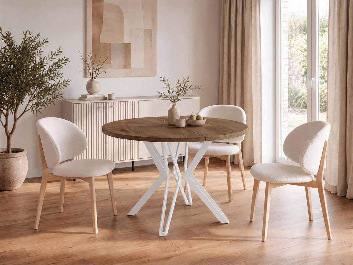 ESSTISCH Austin runder ausziehbarer, Lefkas Eiche 120-200/100/76 cm - Alteiche/Braun, Holzwerkstoff/Metall (120/200/76cm) - WFL GROUP