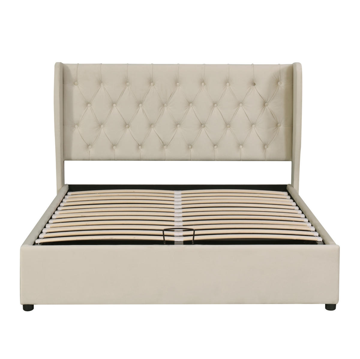 POLSTERBETT 140/190 cm mit hydraulischem Bettkasten, Lattenrost und Kopfteil in Ohrenform aus Samt, Beige - Beige, Textil (140/190cm) - Redom