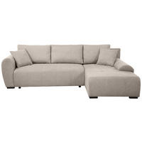 ECKSCHLAFSOFA Dallas mit Bettkasten, 255 cm, Beige, rechts, Velour-Stoff - Cappuccino, Textil (255/175cm) - Beautysofa