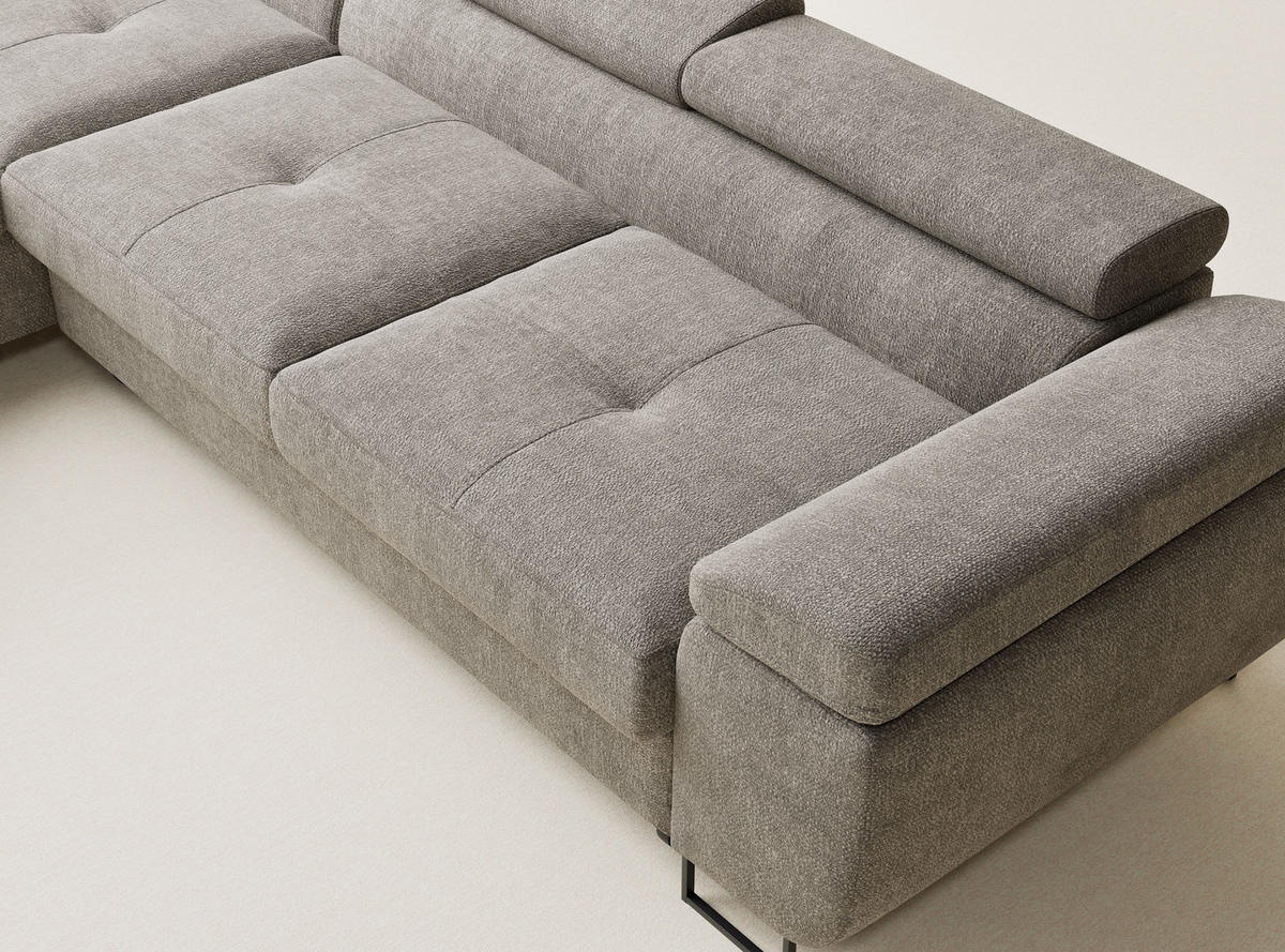 ECKSOFA Concord Braun Chenille-Stoff - Links Seite - Schwarz/Braun, Holz/Holzwerkstoff (203/277cm) - Maison de Reve