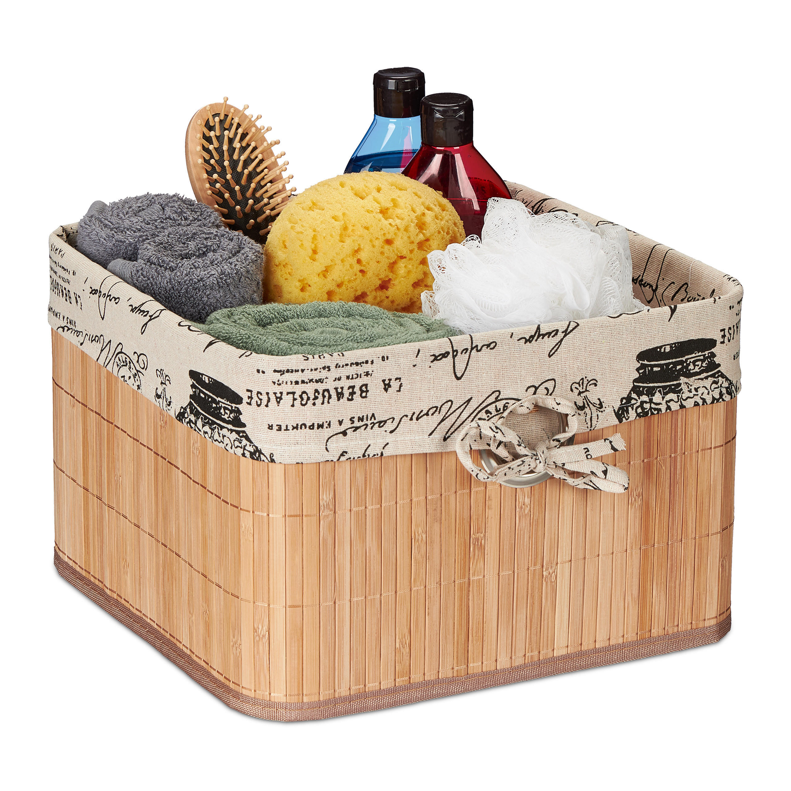 Relaxdays KOŠ Přírodní krémová bambus s látkovou vložkou 31 cm
