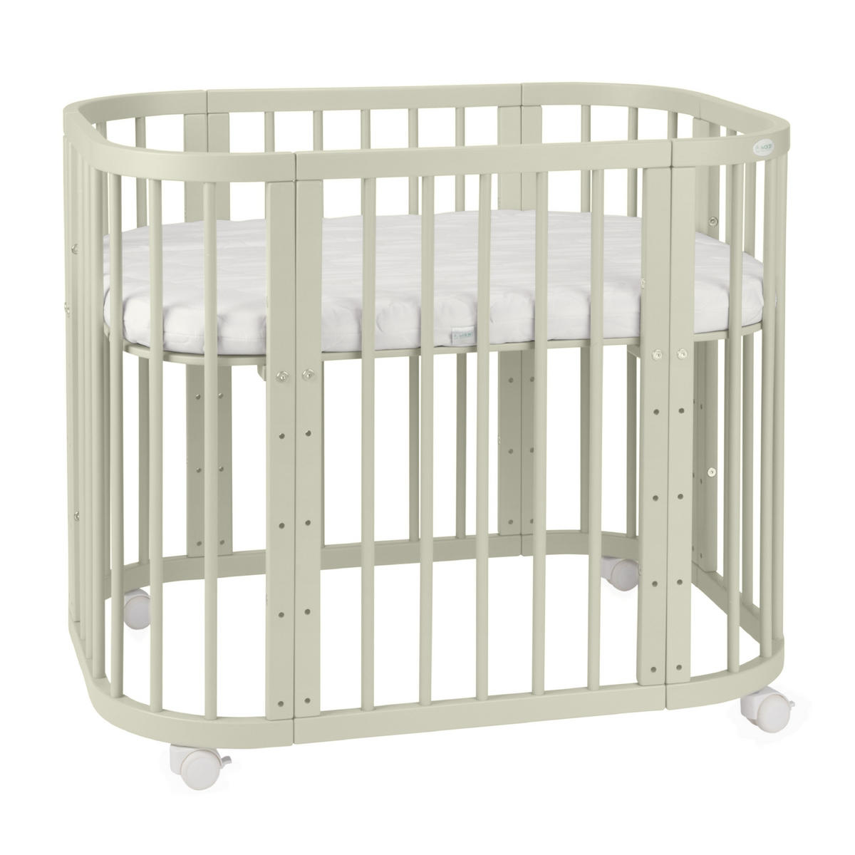 BABYBETT OLIVE, 5in1 mit Matratze - Olivgrün, Holz (65.5/92cm) - waldin