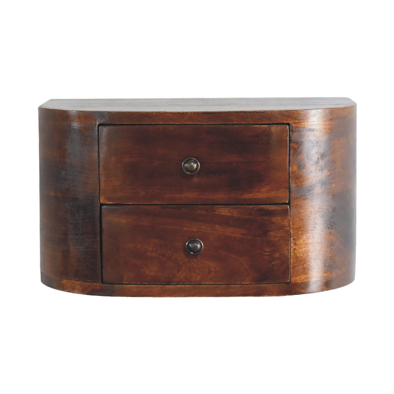 Artisan Furniture LAVIČKA s povrchem zlatého teaku, 2 otevřené police, mramor na desce, hnědá