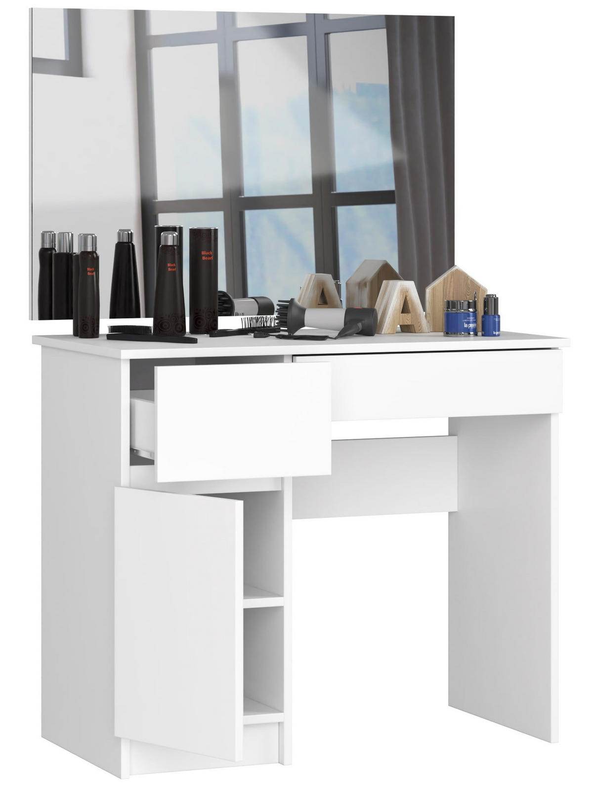 MĂSUȚĂ de machiaj cu oglindă - alb, compozit lemnos (90/142/50cm) - RAUMHIRSCH FURNITURE