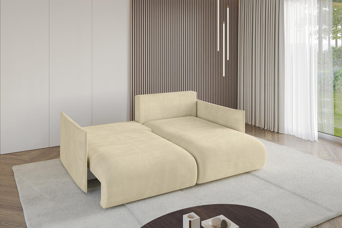 ECKSOFA Ottomane rechts ONESK-L 216x177x72 Beige Velours - Taupe/Beige, Holzwerkstoff/Kunststoff (177/216cm) - ALTDECOR