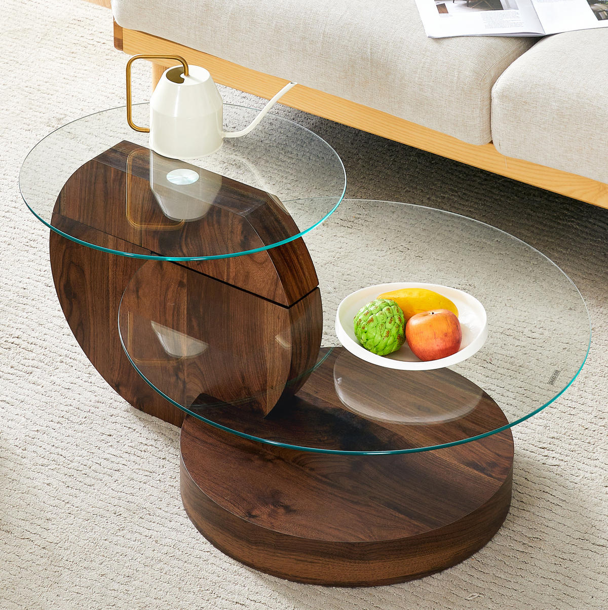 COUCHTISCH 70/50 cm Transparent/Walnuss aus MDF und Glas mit mehrstufiger Ablage - Walnussfarben, Holzwerkstoff (90/70/44cm) - OKMYHOME
