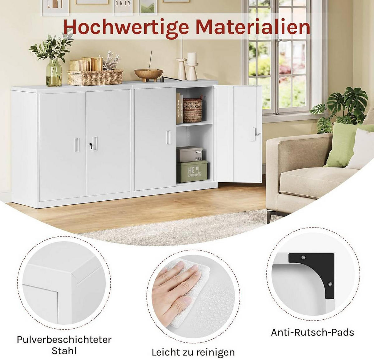 AKTENSCHRANK abschließbar, 90x92x40cm, Metall, Weiß - Weiß, Metall (90/92/40cm) - Woltu