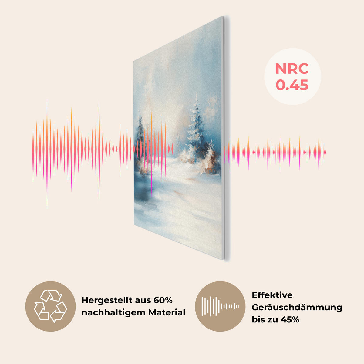 AKUSTIKBILD Wald - Winter - Natur - Abstrakt - Schnee Wanddeko 60x90 cm - Weiß, Kunststoff (60/90/0.9cm) - MuchoWow