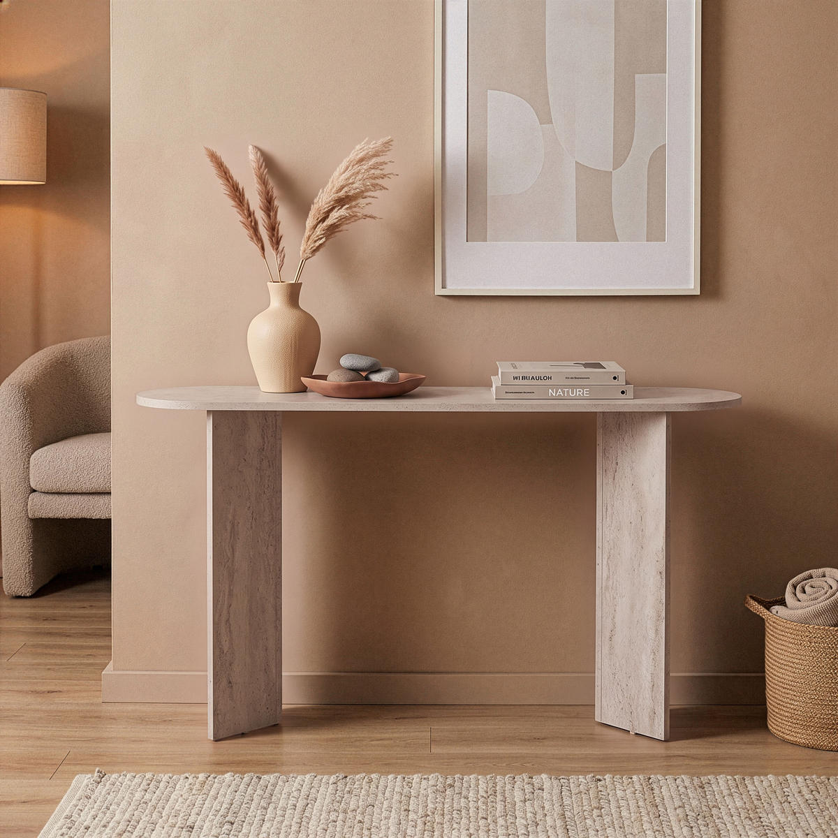 KONSOLBORD med två ben, 150 cm långt - SIRA - Beige, Träbaserade material (46/35/75cm) - Calicosy