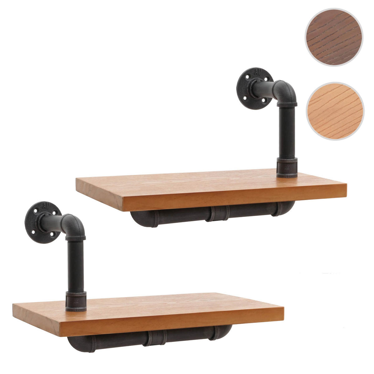 WANDREGAL 2er-Set 29x45x25cm 3D-Struktur Industrial Stahl Massiv-Holz Natur - Naturfarben, Holz (45/29/25cm) - BERLINLODGE