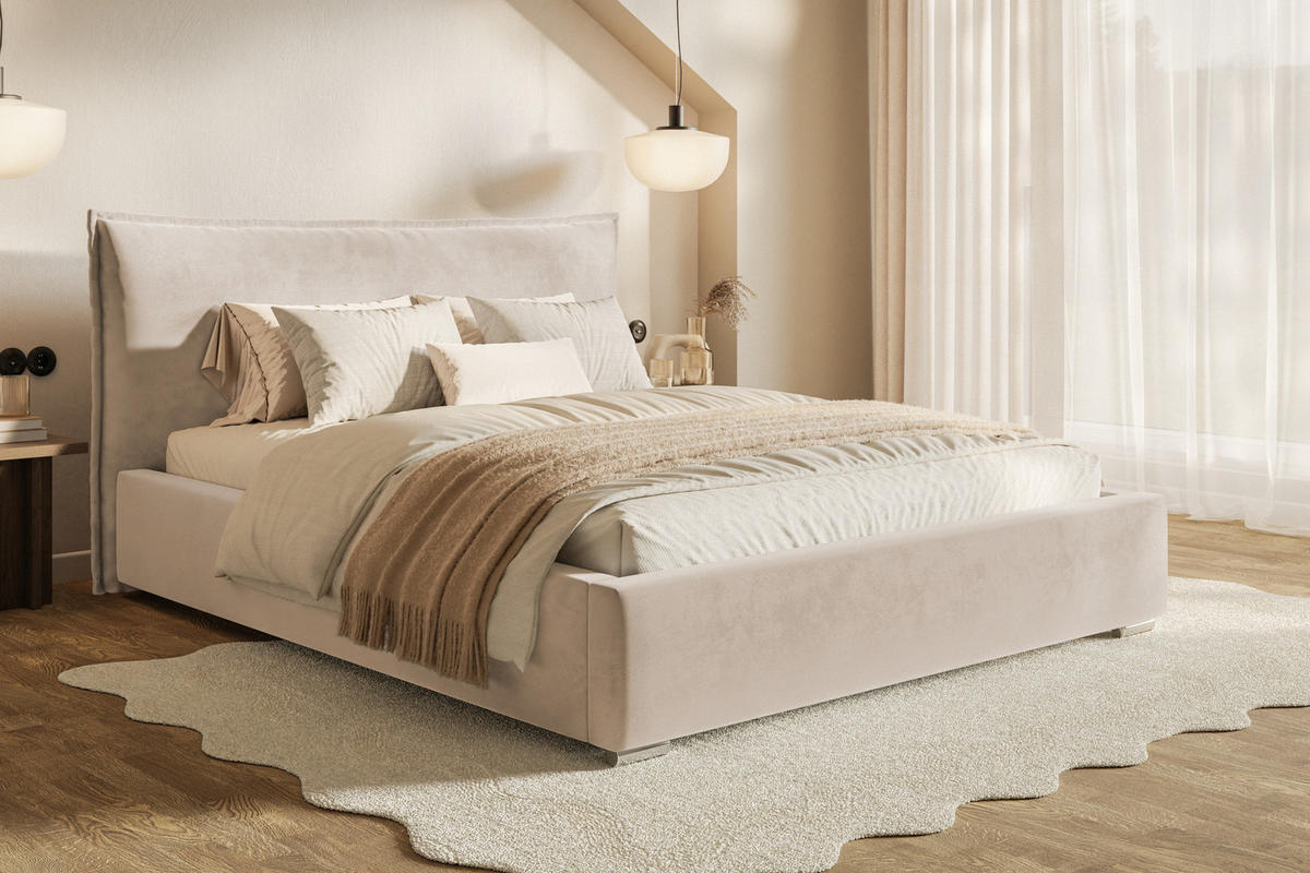 POLSTERBETT 180x200 Zenito mit Kissen-Kopfteil, Bettkasten, Beige - Beige, Holz/Textil (180/200cm) - Emporius