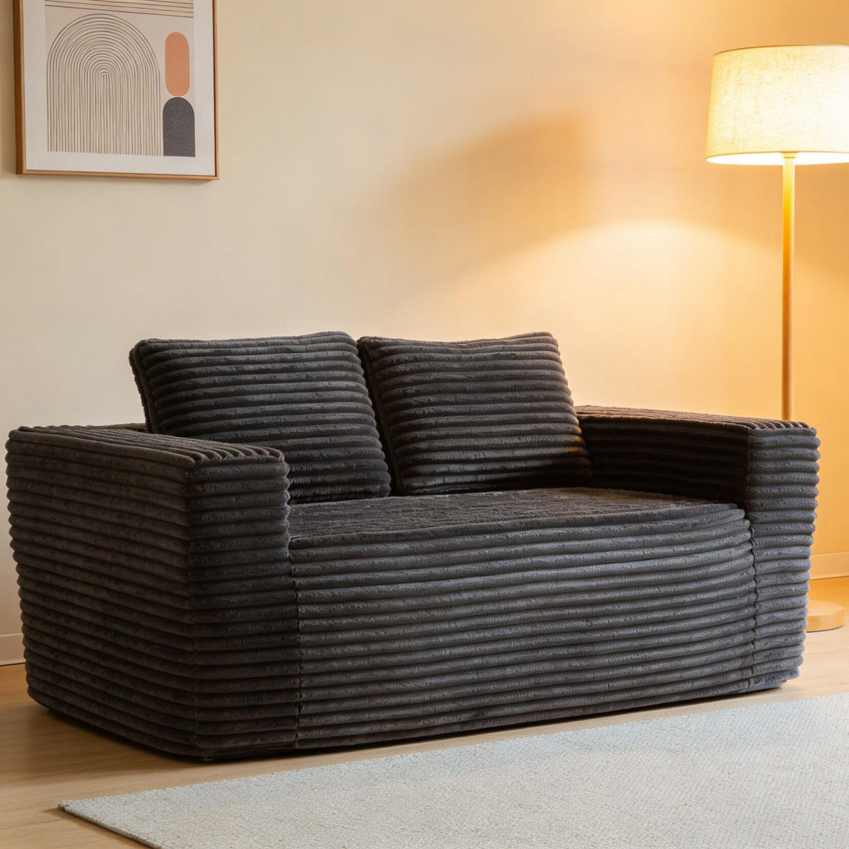 SOFA 2-Sitzer ohne Montage, Cordstoff Grau - Grau, Kunststoff (160/58/88cm) - Meubliv