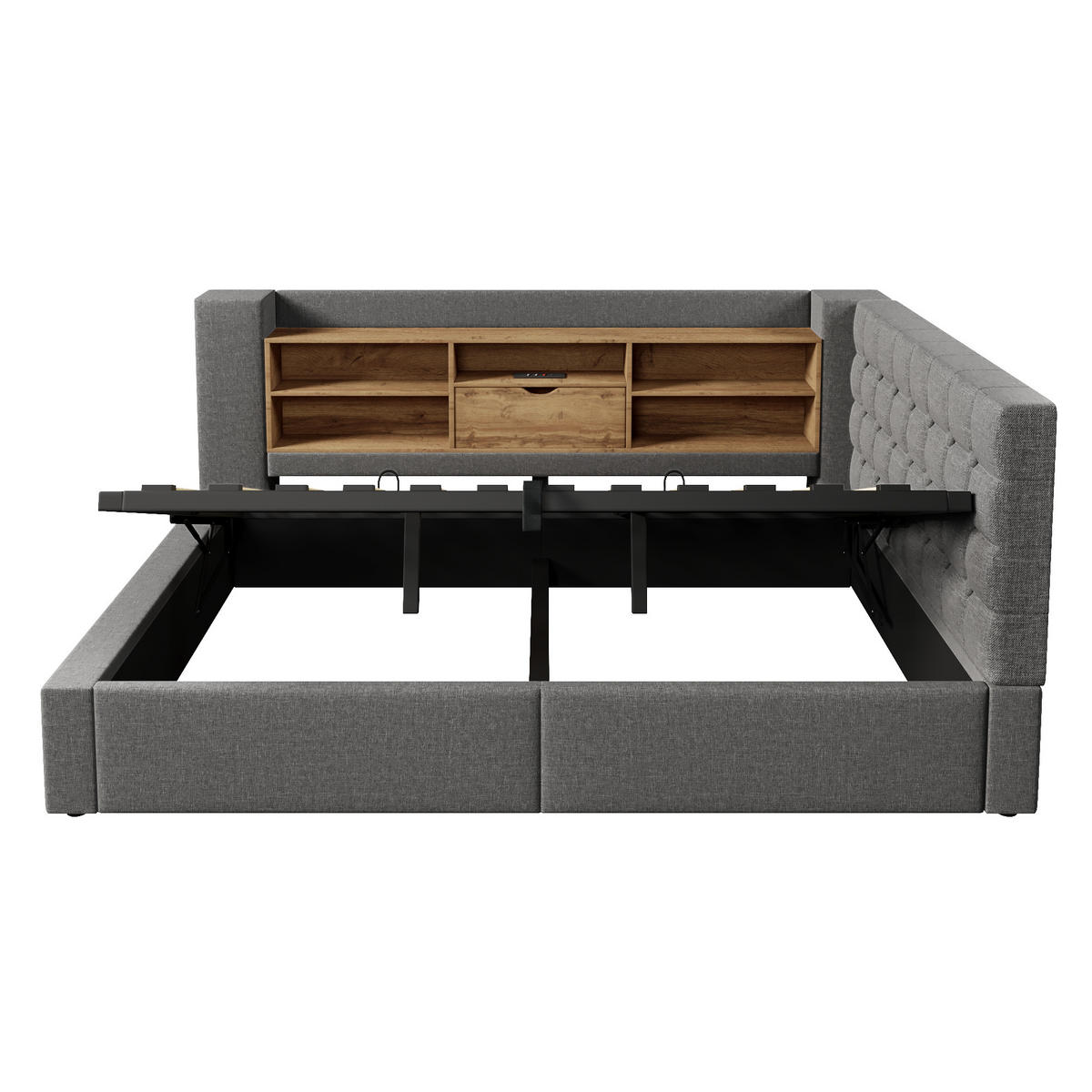 STAURAUMBETT 140/190 cm DE-00620, in Grau, LED-Beleuchtung und USB-Anschluss - Grau, Metall (140/190cm) - ComfortXL