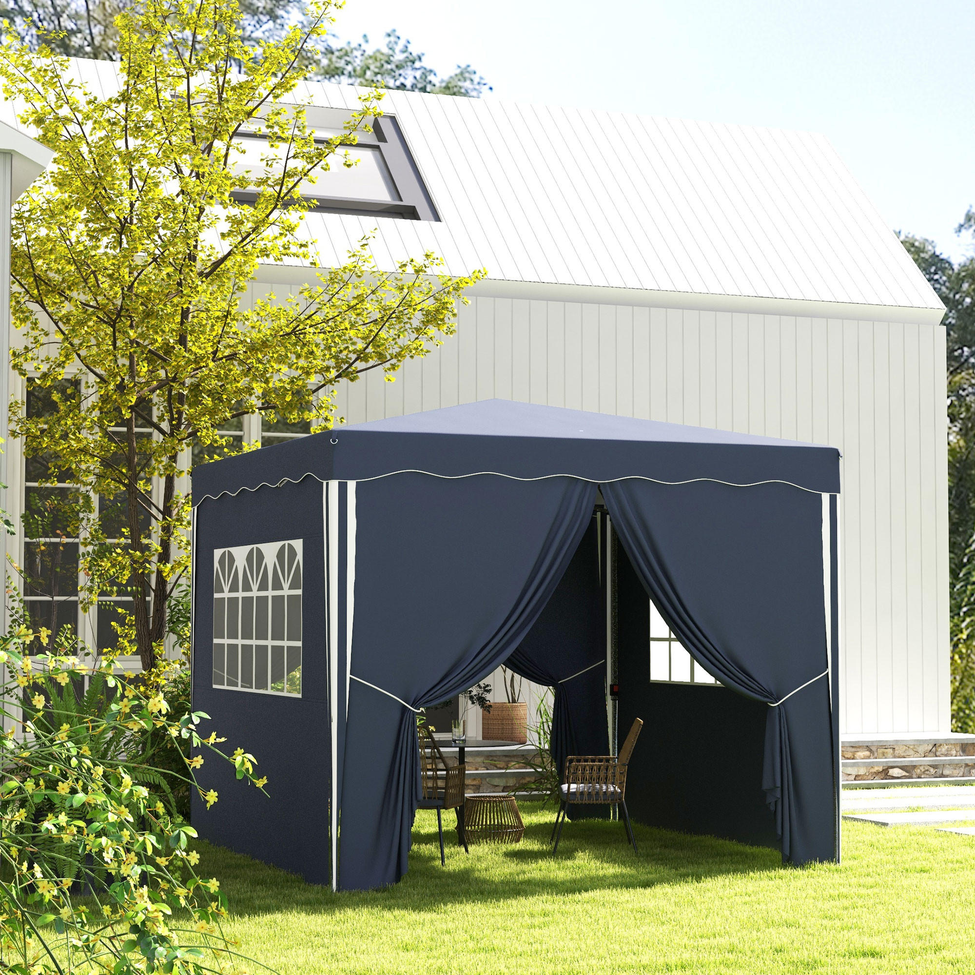 FALTPAVILLON, Beige, Stahl, Polyesterstoff - Blau, Metall (297/286/297cm) - Outsunny