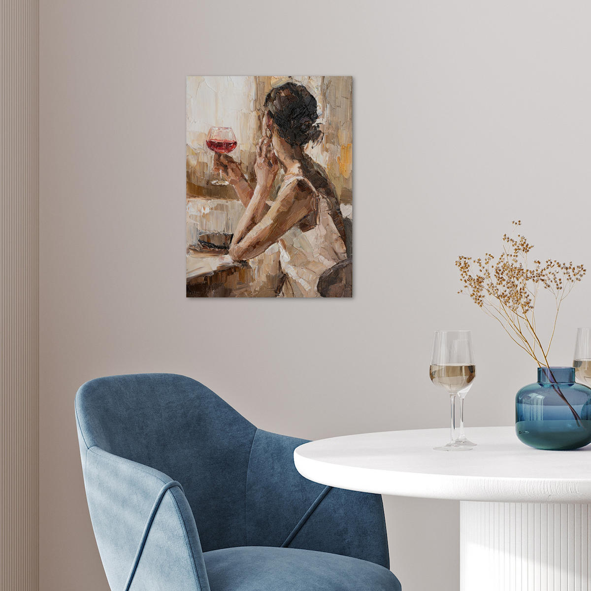 PLAKÁT Olejomalba - Žena - Víno 30x40 cm - světle hnědá, papír (30/40/0.1cm) - MuchoWow