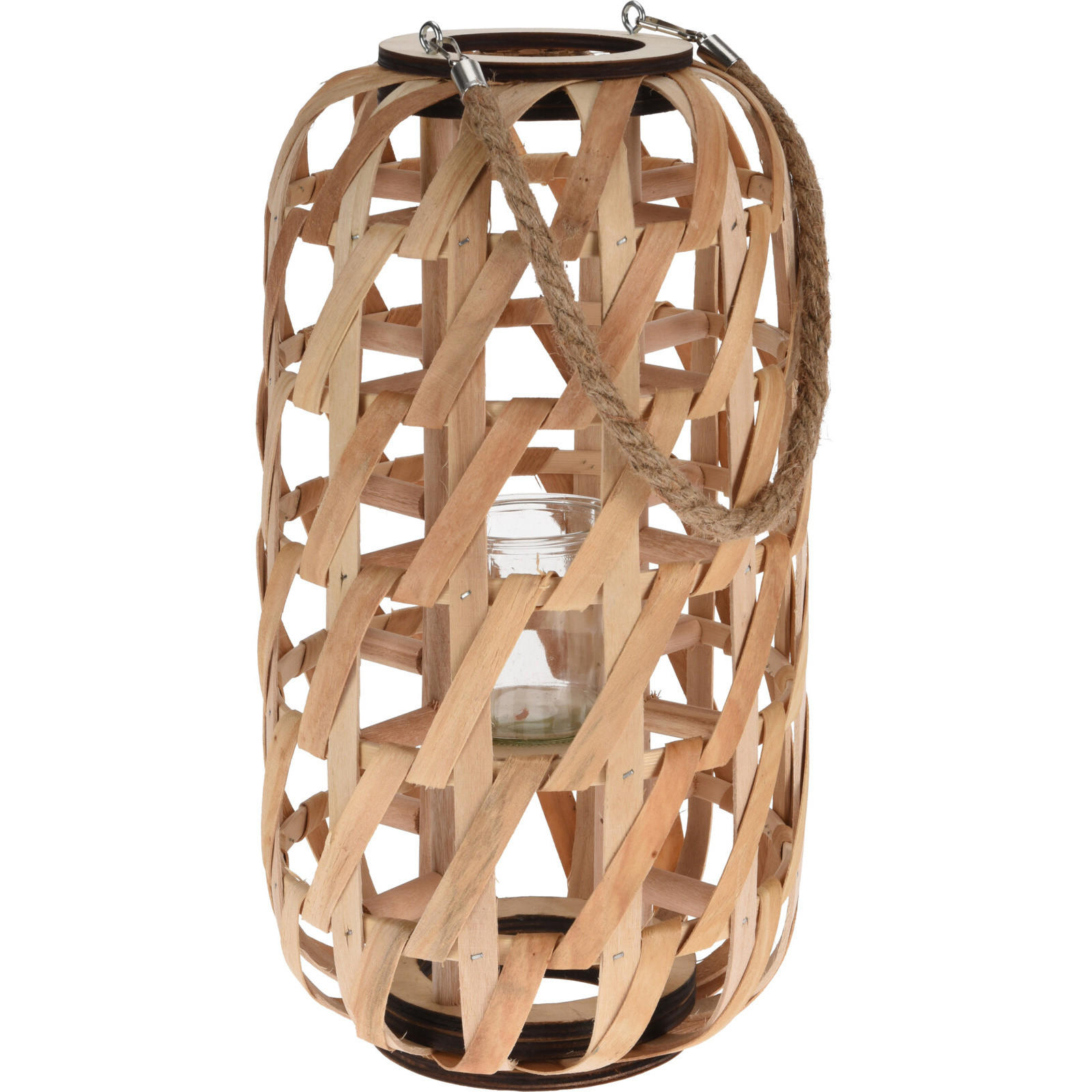 HOLZLATERNE minimalistisches Geflecht und Seilgriff 24/22/38,5 cm - Braun, Holz (22/38.5/24cm) - Home Styling Collection