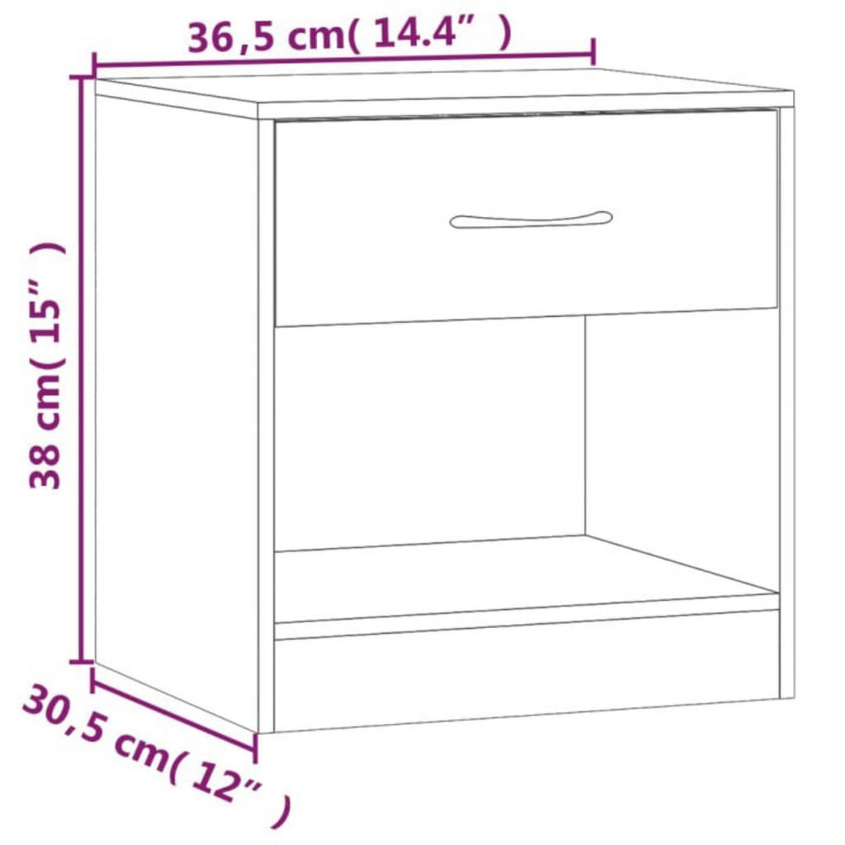 NACHTTISCH 2-teilig mit Schublade 36,5/30,5/38 cm in Weiß - Silberfarben/Weiß, Holz/Metall (36.5/38/30.5cm) - vidaXL