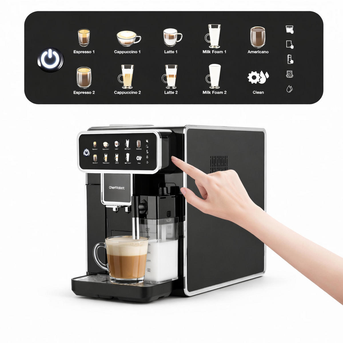 KAFFEEVOLLAUTOMAT, 4 Sorten, Touchscreen, 1,5 l, selbstreinigend - Schwarz, Kunststoff (26/35.5/48.5cm) - ChefRobot