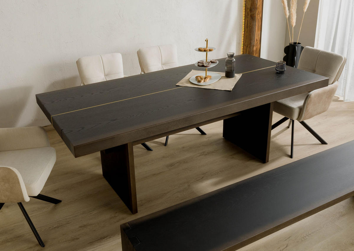 ESSTISCH Eiche 244x100x76 dunkelbraun lackiert BEAMS #81 - Dunkelbraun, Holz (100/244/76cm) - Massivmoebel24