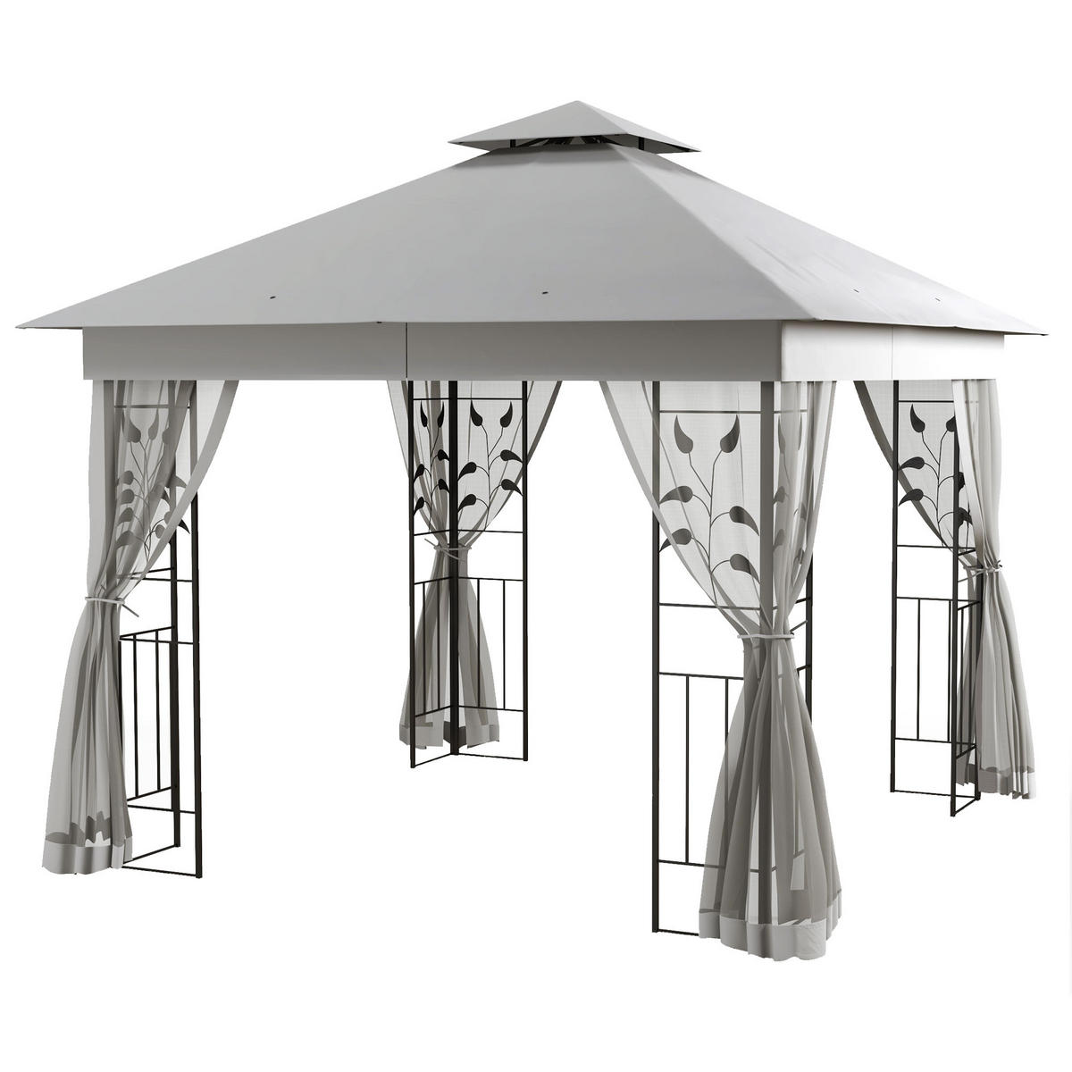 PAVILLON mit Doppeldach, 3x3 m Wasserabweisend Stabil Winterfest Gartenpavillon mit Moskitonetz Hellgrau - Grau, Metall (300/280/300cm)