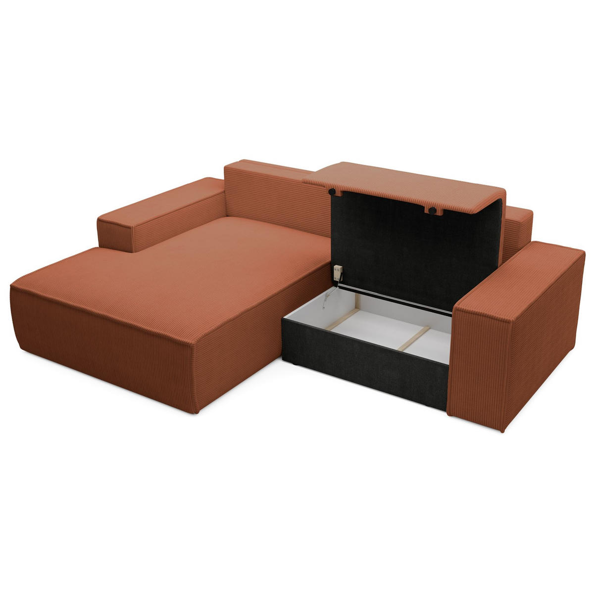 ECKSOFA Farese Mini mit Cordbezug Rostrot, links - Schwarz/Kupferfarben, Textil (240/167cm) - Selsey