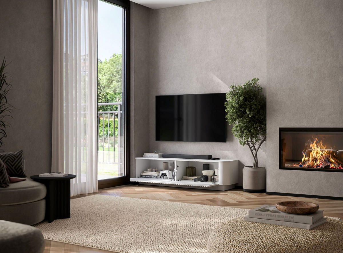 TV stolek Aurora bílý matný 140 cm s podstavcem - bílá, kompozitní dřevo (140/37/35cm) - Meble Lindner