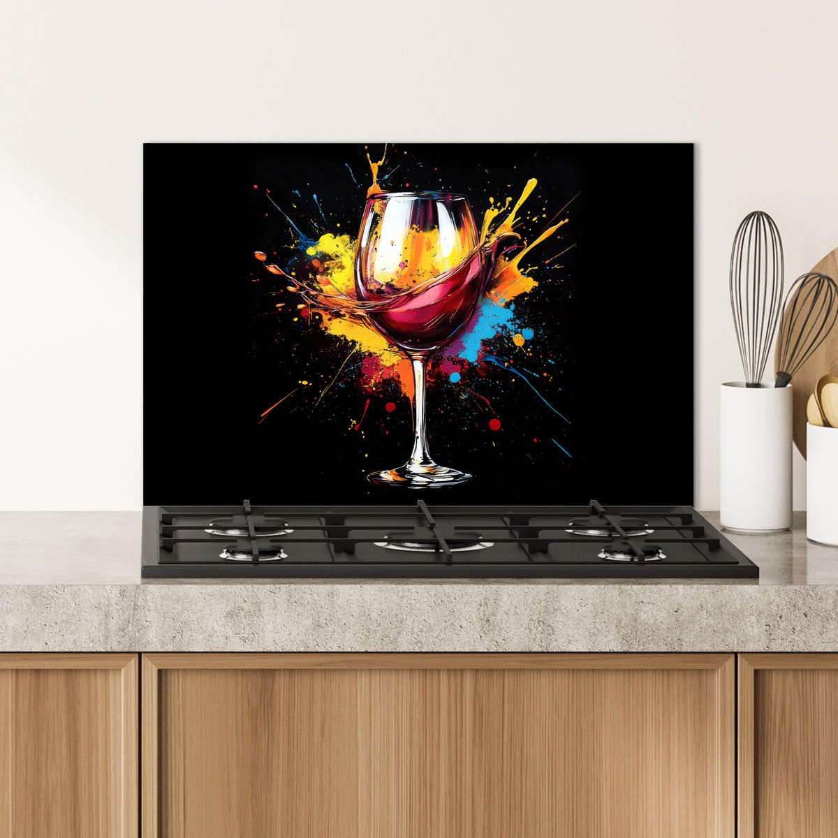 SPRITZSCHUTZ KÜCHE Wein - Glas - Graffiti - Getränk - Rot - Farbe 70x50 cm - Weinrot, Metall (70/0.3/50cm) - MuchoWow