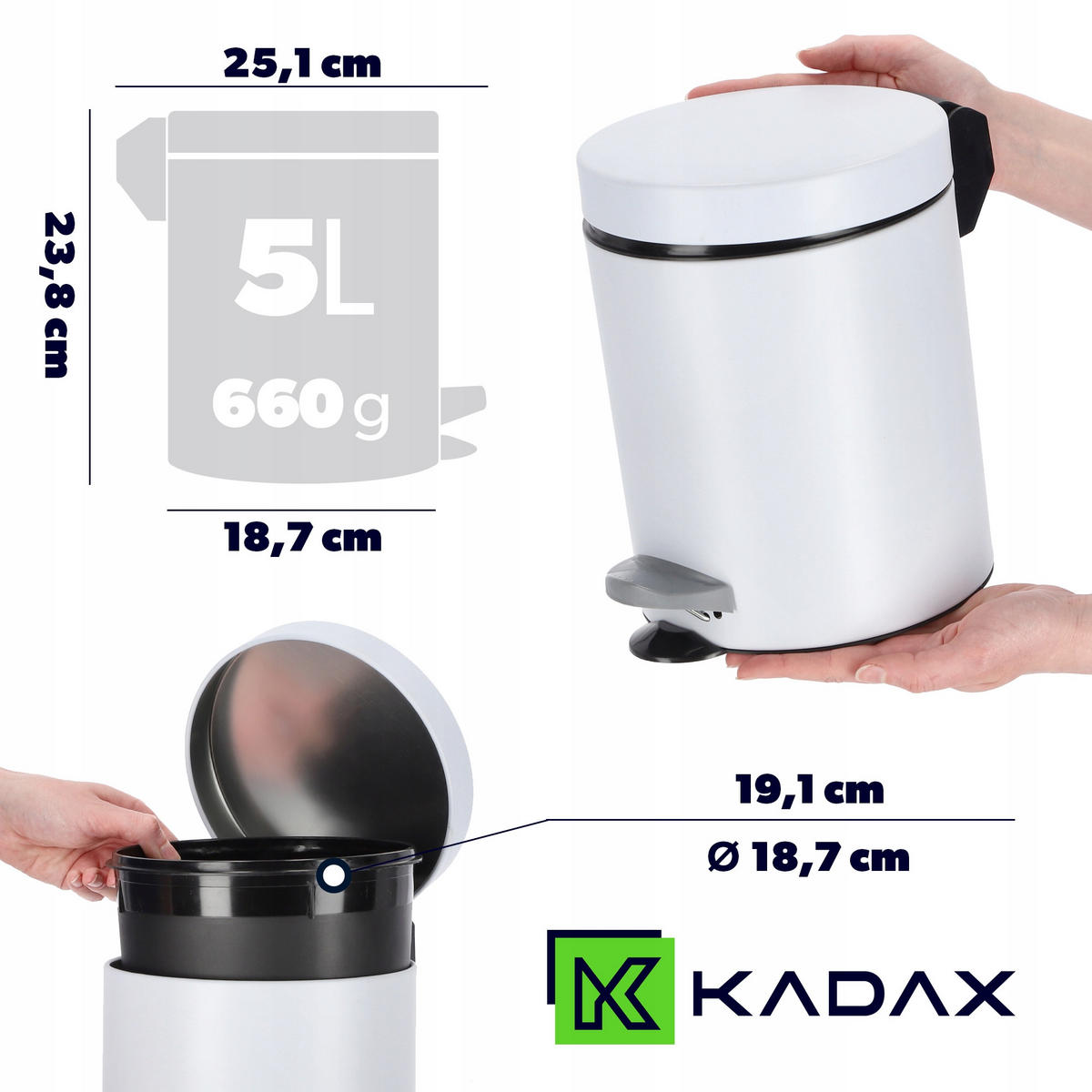MÜLLEIMER 5L Weiß - Weiß, Metall (18.7/18.7cm) - KADAX