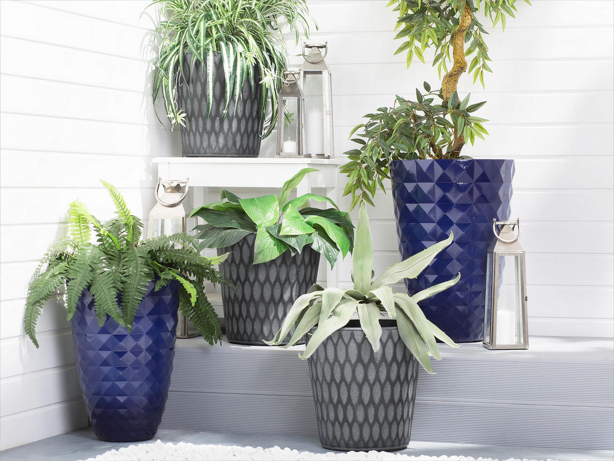 BLUMENTOPF dunkelgrau rund 36/36/36 cm Lavrio - Dunkelgrau, Naturmaterialien (36cm) - Beliani