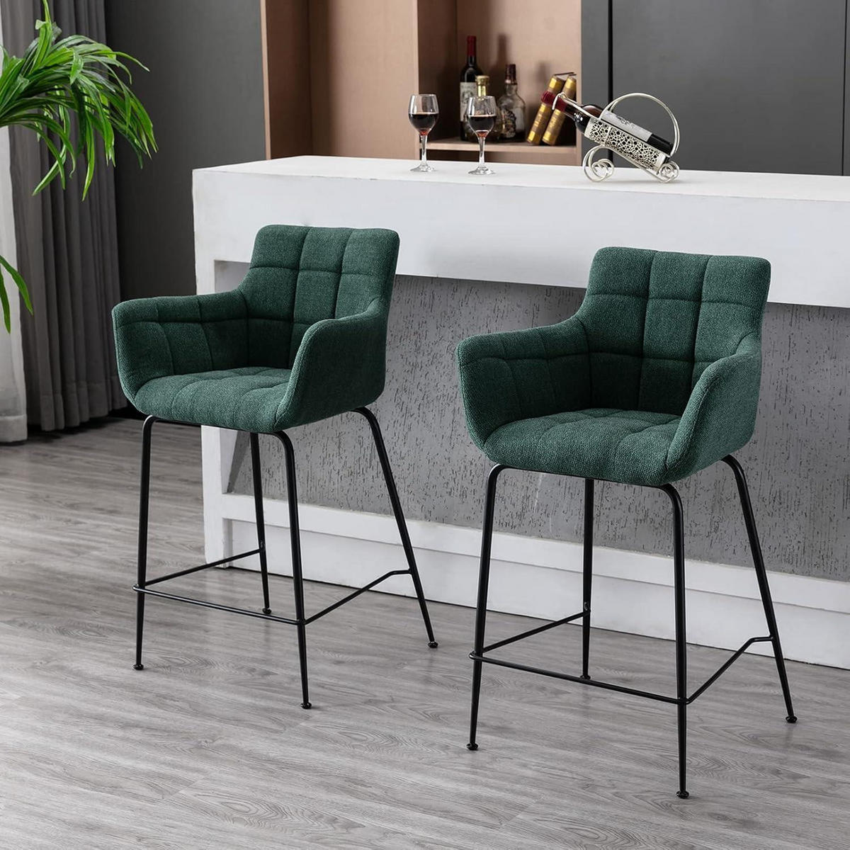 BARHOCKER 4er Set Grün Frottee mit Metallfüßen - Grün, Textil (50/93.5/55cm)